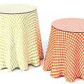 Round Side Tables With Glass Top And Plaid Tablecloths In Yellow Red