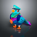 Colorful Flying Bird With Blue Hat Orange Beak Feet And Purple Backpack