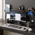 Modern Computer Gaming Setup With Monitor Keyboard Mouse Headphones And Controllers On Desk