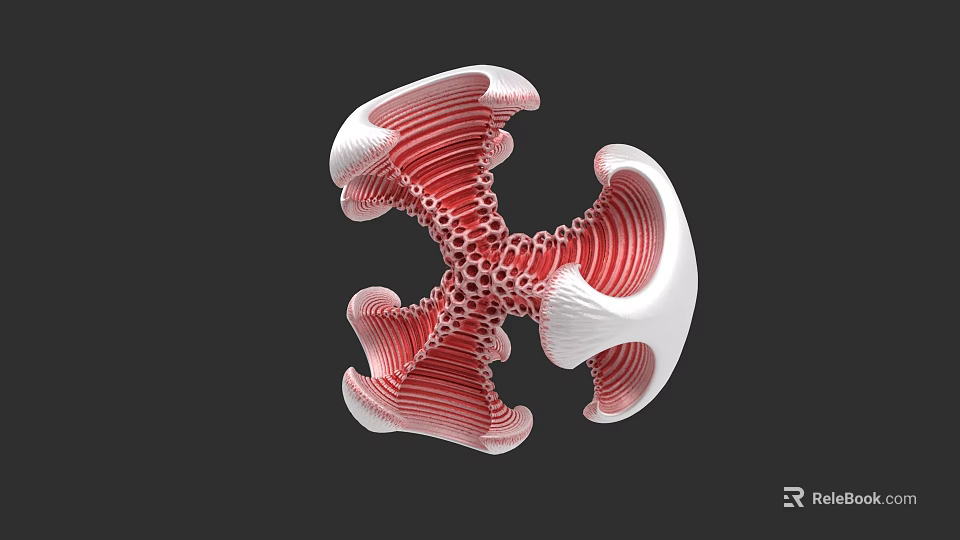 Game Film Character 3D Model With Red White Biological Structure Irregular Shape Branches Holes 3d model 