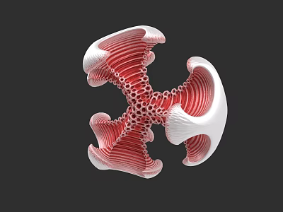 Game Film Character 3D Model With Red White Biological Structure Irregular Shape Branches Holes 3d model