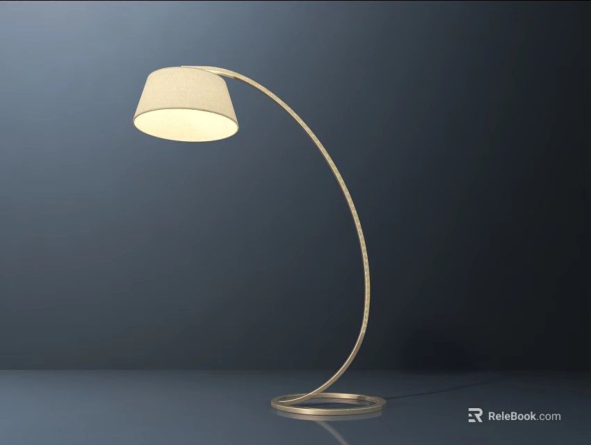 Modern Arched Floor Lamp With Light Colored Lampshade Soft Lighting And Dark Background 3d model