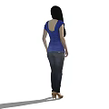 Woman in blue top and jeans standing against white background with casual outfit 3d model