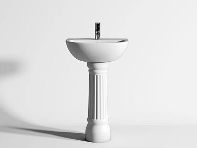 Minimalist White Ceramic Pedestal Sink With Chrome Faucet In Modern Bathroom Design 3d model