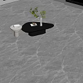 Gray Marble Pattern Floor Tiles In Modern Living Room With Coffee Table And Green Plant