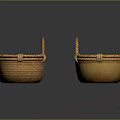 Set of Two Handmade Woven Storage Baskets with Rattan Handles and Natural Design