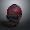 SEBEL Brand Helmet With Red And Black Patterns Goggles And Face Mask Design