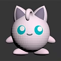 Cute White 3D Cartoon Character With Big Purple Ears Blue Eyes And Curly Tail