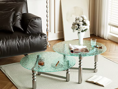 Modern Glass Coffee Table With Metal Legs White Flower Vase And Magazine 3d model