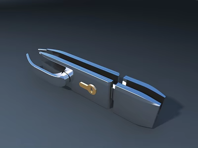Sleek Modern Door Handle With Silver Metallic Finish And Secure Lock Cylinder 3d model