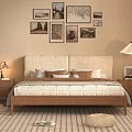 Bedroom With Wooden Bed White Bedding Brown Throw Side Tables Lamps Wall Art Curtains Sunlight