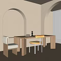 Wooden Dining Table Set With Chairs In Beige Room Arch Design And Natural Light