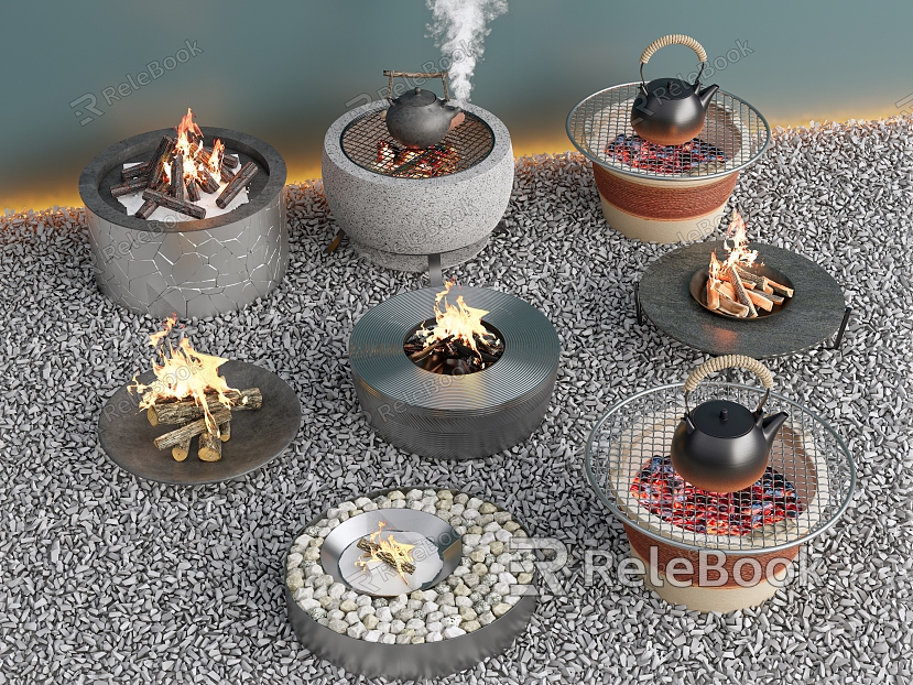 Teapot Tea Set Encircled Stove for Making Tea Bonfire model