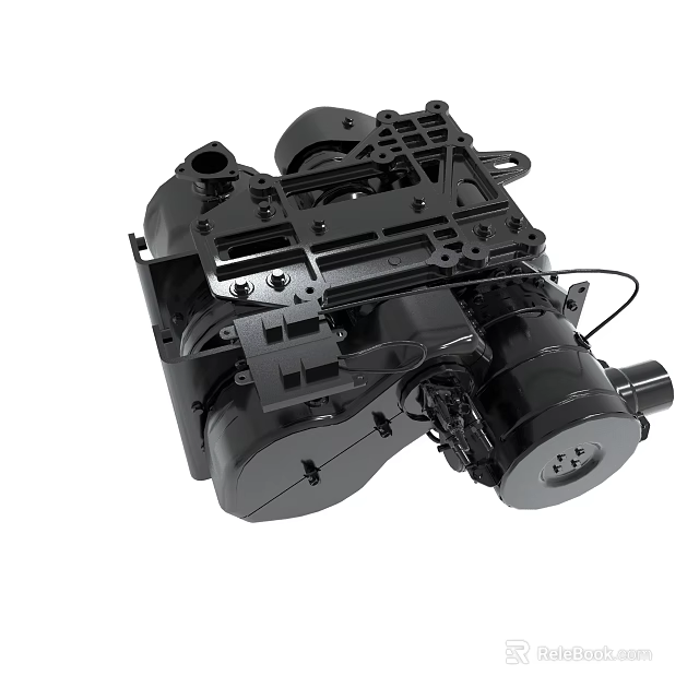 Black Industrial Mechanical Component With Detailed Metal Parts And Structure 3d model 