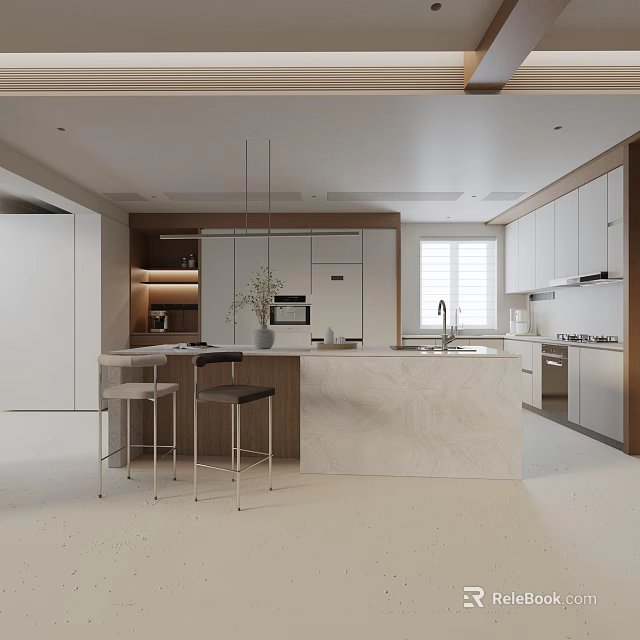 Modern Kitchen Dining Set With Island Counter Bar Stools And Cabinets 3d model