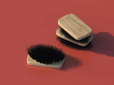 Wooden Cleaning Brush Set With Black Bristles For Household Use 3d model