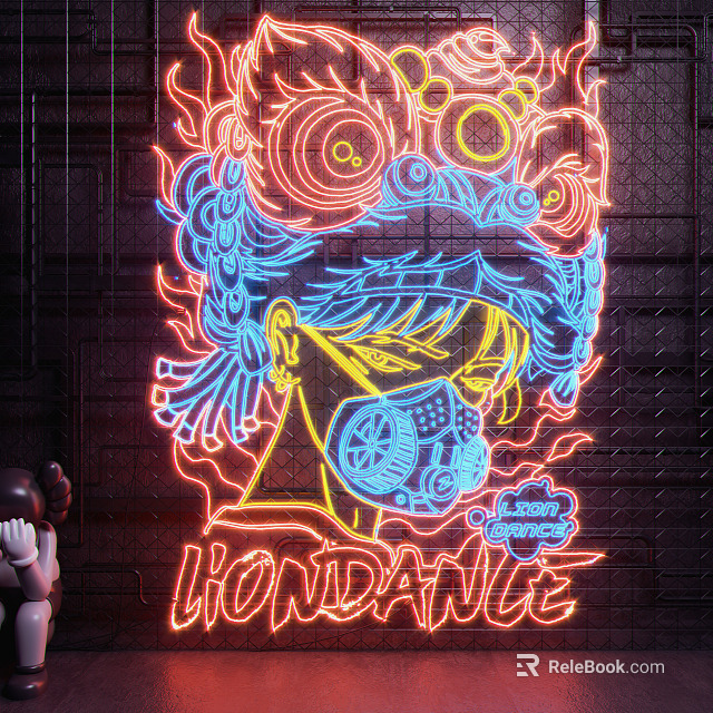 Neon Decorative Light Featuring Masked Character With Blue Red Hair And WONDANCE Lettering 3d model 