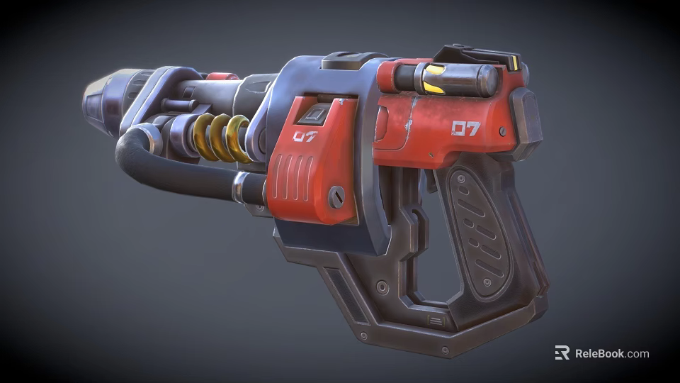Red Blue Black Mechanical Tool Featuring Yellow Springs Number 07 And Detailed Industrial Structure Design 3d model 