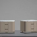 Modern Beige Bedside Tables With Marble Top Drawers And Black Base 3d model