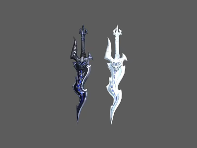Two Ornate Fantasy Swords With Black And White Decorative Blade Designs 3d model