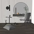 Modern Dressing Table With Round Mirror Comfortable Chair And Decorative Pillows 3d model