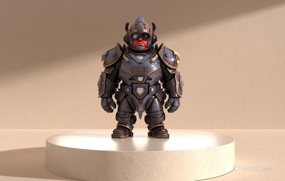 Armored Robot Warrior Game And Movie Character Standing On White Platform 3d model 