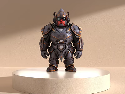 Armored Robot Warrior Game And Movie Character Standing On White Platform 3d model
