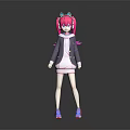 Cute Anime Girl Character With Pink Twin Tails Cat Ears And Hooded Jacket Outfit