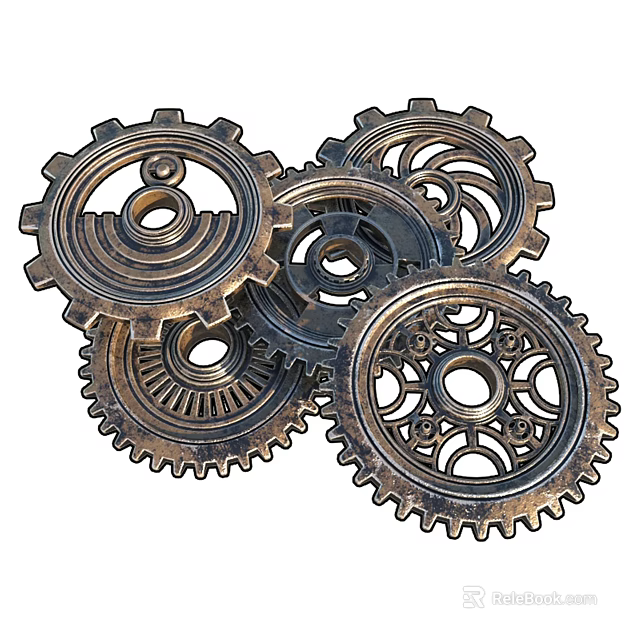 Industrial Hardware Tools With Multiple Metal Mechanical Gears Of Various Sizes 3d model 