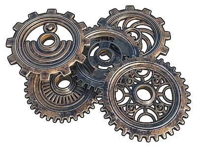 Industrial Hardware Tools With Multiple Metal Mechanical Gears Of Various Sizes 3d model