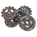 Industrial Hardware Tools With Multiple Metal Mechanical Gears Of Various Sizes