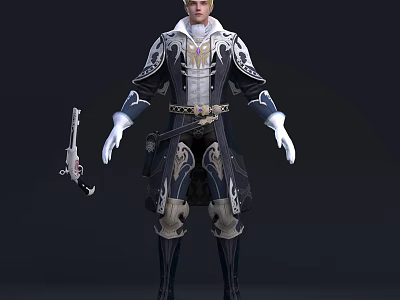 Fantasy Character In Elaborate Attire Holding Intricate Weapon With Detailed Designs 3d model