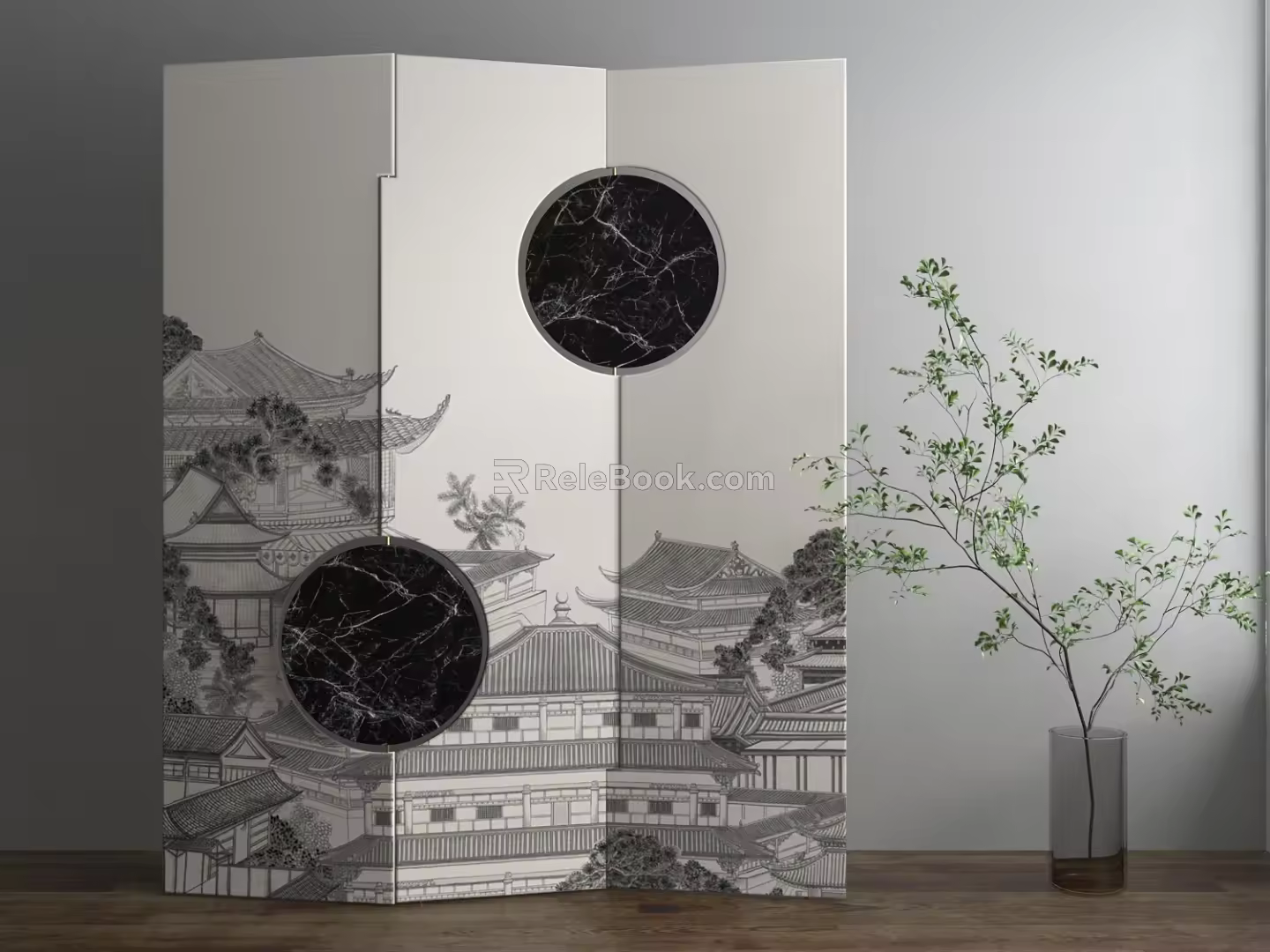 New Chinese-style screen partition 3d model