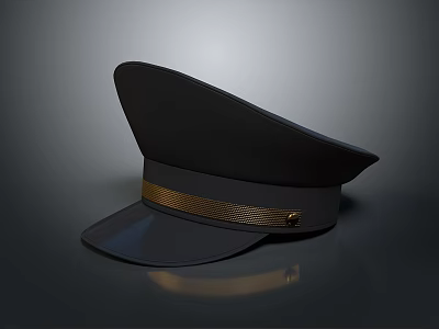 Black Formal Uniform Cap With Gold Decorative Band And Shiny Button Detail Design 3d model
