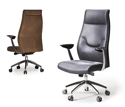High Back Leather Office Chair with Brown and Black Colors Armrests Wheels and Metal Base 3d model
