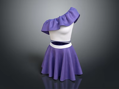 Elegant One Shoulder Purple Ruffle Skirt With White Top Fashion Design 3d model