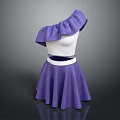 Elegant One Shoulder Purple Ruffle Skirt With White Top Fashion Design