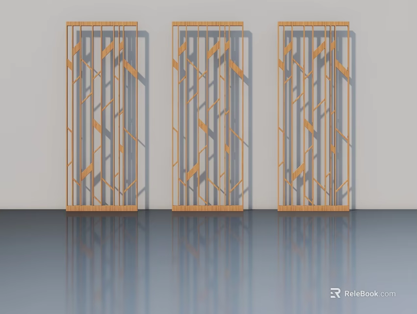 Three Golden Hinged Doors With Modern Geometric Pattern Design For Interior 3d model 