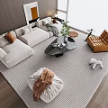 Modern Light Colored Sofa And Coffee Table Set With Brown Accent Chair And Potted Plant