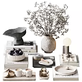 Modern Minimalist Decorative Ornament Set With Ceramic Vase Dried Flowers Books And Candles