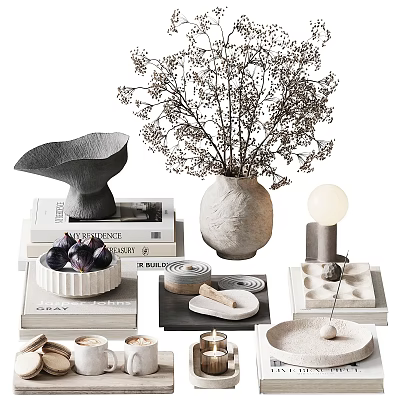 Modern Minimalist Decorative Ornament Set With Ceramic Vase Dried Flowers Books And Candles 3d model