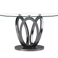 Modern Round Dining Table With Glass Top And Black Metal Curved Base