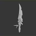 White 3D Model Weapon With Sharp Blade And Intricate Hilt Design