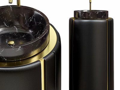 Modern Luxury Wash Basin With Black Base Gold Accents And Marble Countertop 3d model