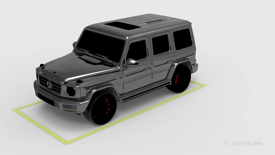 Silver SUV Car with Black Roof and Black Wheels Red Accents in Yellow Display Frame 3d model 