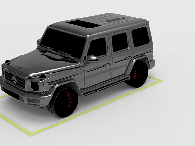 Silver SUV Car with Black Roof and Black Wheels Red Accents in Yellow Display Frame 3d model