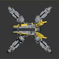 Yellow And Gray Mechanical Robot Model Featuring Multiple Legs And Tool Components 3d model