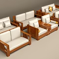 Modern Sofa Set With Wooden Frame White Cushions And Multiple Seating Options 3d model
