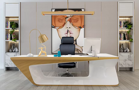 Modern office desk and chair boss desk bookcase 3d model