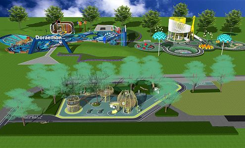 Modern Amusement Park Children's Play Area Activity Site 3d model